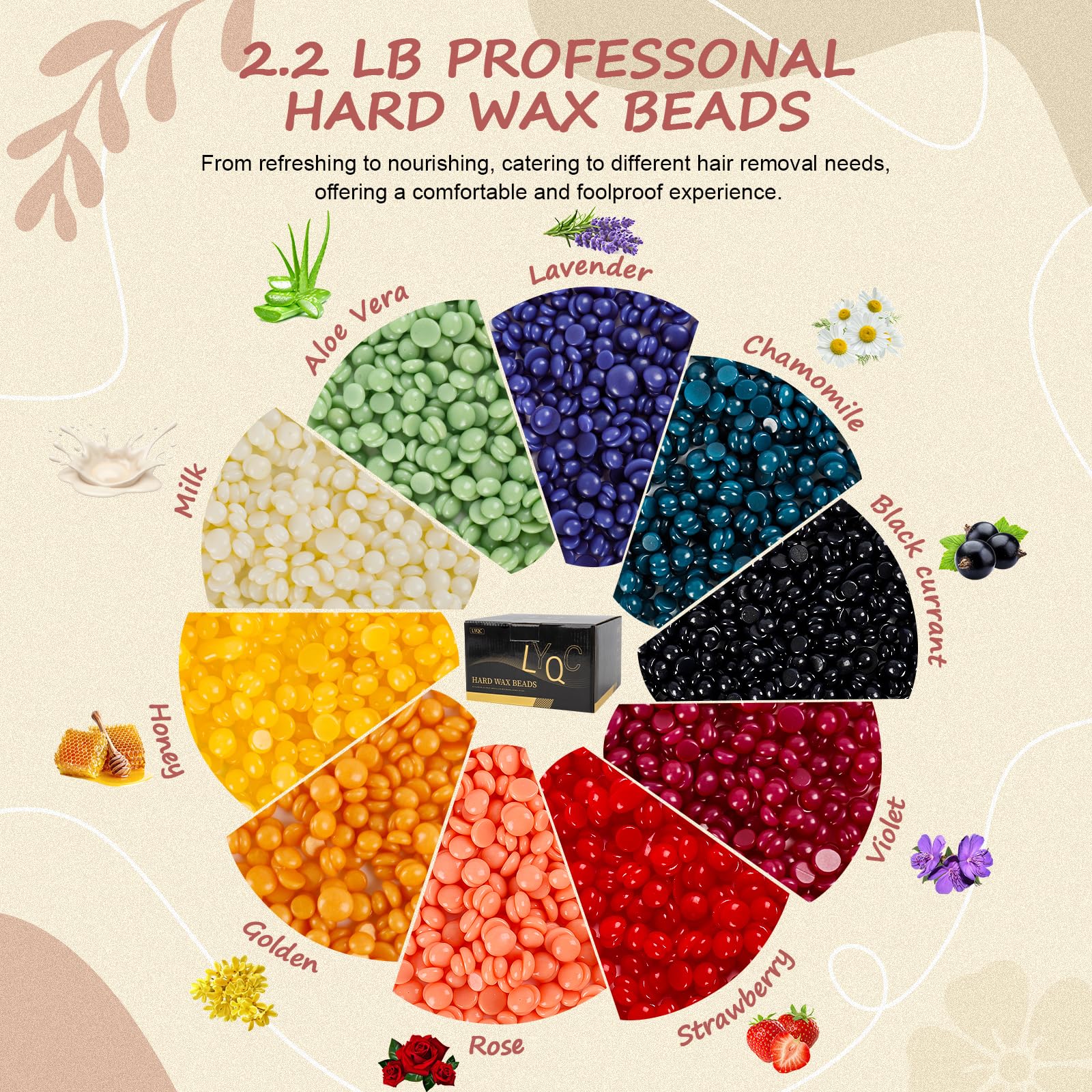 LYQC 2.2lbs Hair Removal Wax Beads, Professional Hard Wax Beads 1000g, with 20 Applicators, Suitable for Full Body, Painless Gentle Wax Bead Hair Removal for Men and Women