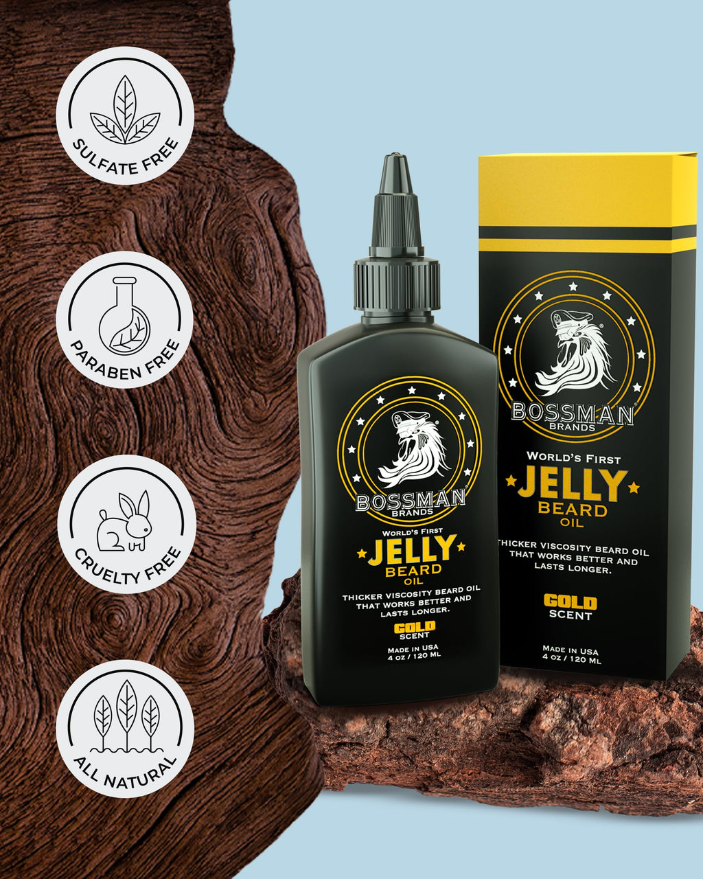 Bossman Jelly Beard Oil for Men - 3 Pack (12 oz in Total, Gold Scent) – Softens, Moisturizes & Conditions with Natural Ingredients