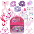 Hello Kitty Sanrio Hair Accessories, Clear Backpack Gifts for Girls, Kawaii Hair Ties, Clips, Stickers, Brush, Scrunchies, Cute Travel Bag (Pink Hello Kitty)