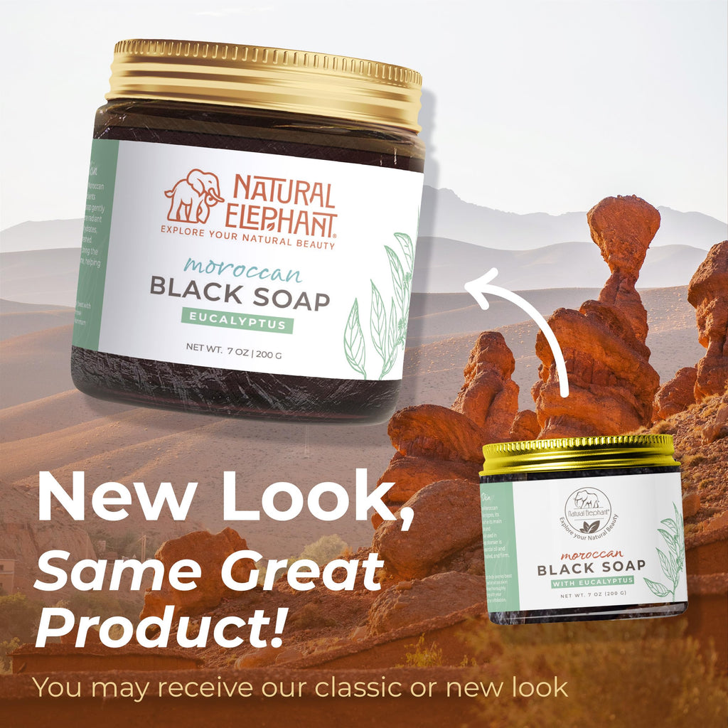 Natural Elephant Moroccan Black Soap | 7oz | Nila Indigo | Traditional Hammam Beldi Soap, 100% Natural Ingredients, Ideal for Exfoliating and Even Skin Appearance