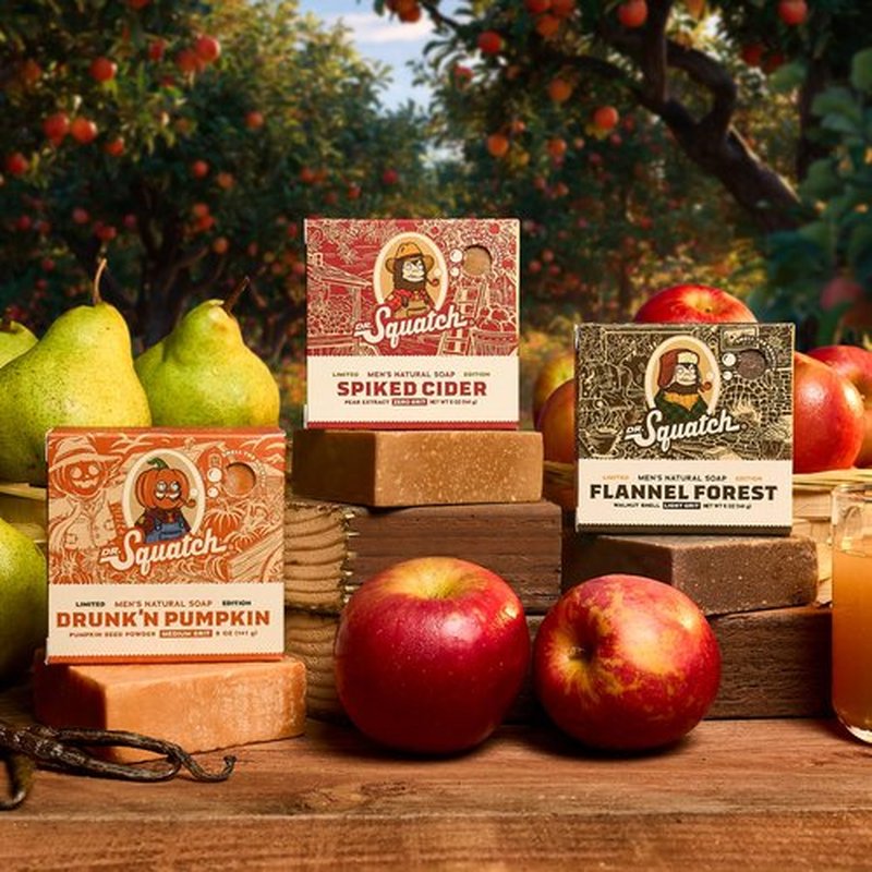Dr. Squatch Fall Collection - Natural 3 Soap Gift Set - Cold Process Soap with No Harsh Chemicals - Drunk'n Pumpkin, Spiked Cider, Flannel Forest (3 Pack)