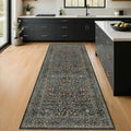 Skiennix Non-Slip Kitchen Runner Rug - Washable Dark Green Boho Floral Design | 2x6 Feet Soft Carpet