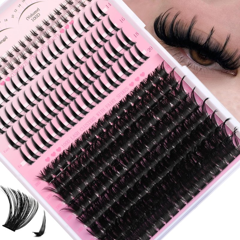 YIDUO Lashes Clusters Kit Bottom Lashes with Spikes 100D Cluster Eyelash Extensions Kit 10-120mm D Curl Volume Manga DIY Individual Strips Lashes Thick with Lash Bond and Seal Tweezers Remover
