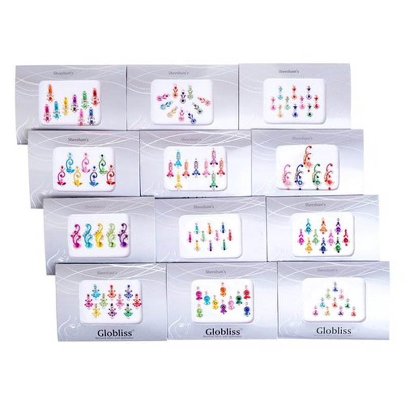 Globliss 4 Packs Crystal Indian Bindis Multicolored Jewels face Gems Forehead Sticker