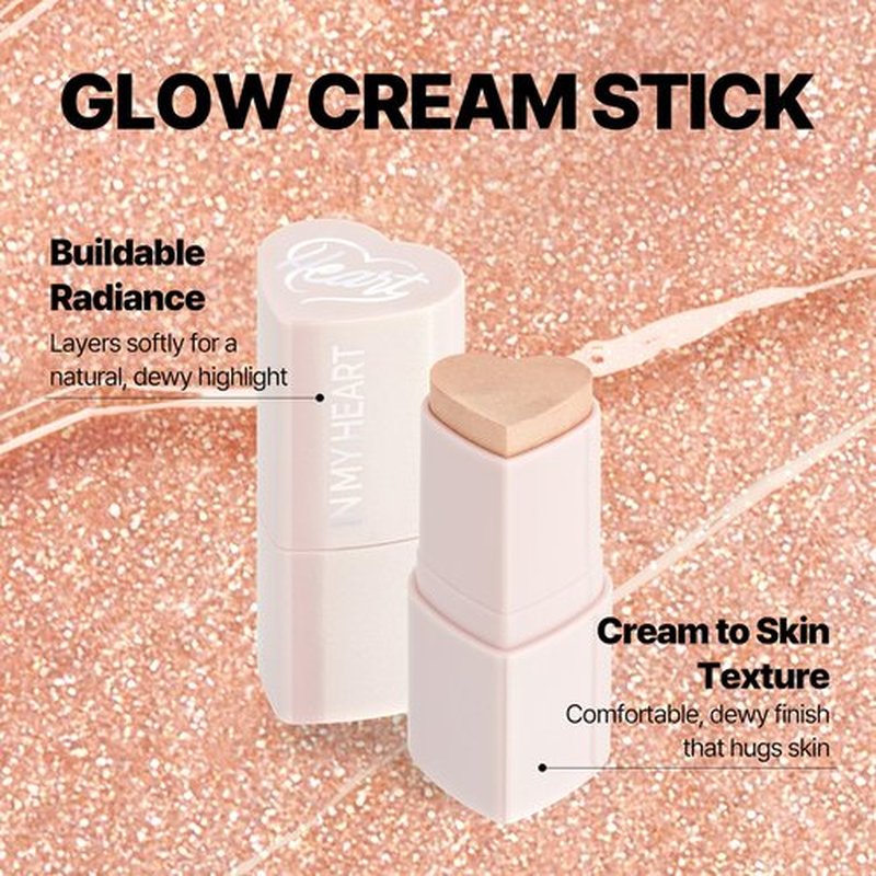 TOUCH IN SOL In My Heart Stick Highlighter (#Moonlight Beam) - Cream Highlighter Stick for Korean Makeup, Multi-Use for Lips, Cheeks & Body, Blendable for Dewy Glow, K-Beauty (0.21 oz)