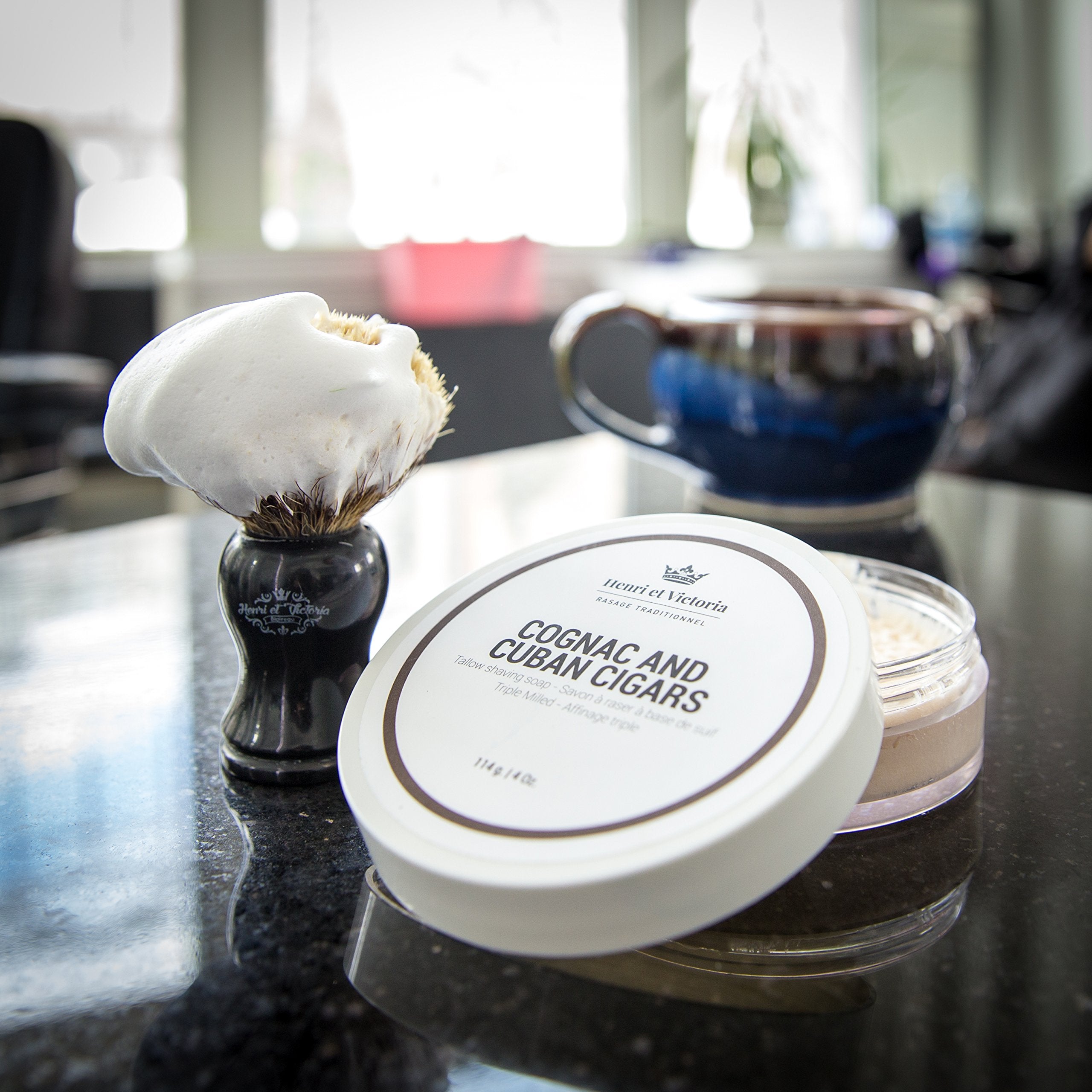 Henri et Victoria Shaving Soap For Men | Cognac and Cuban Cigars Fragrance | Smooth Shave, Lathers Up Nicely, Long-Lasting Scent | Triple Milled Soap, Canadian Made by Skilled Artisan 114 g (4 oz)