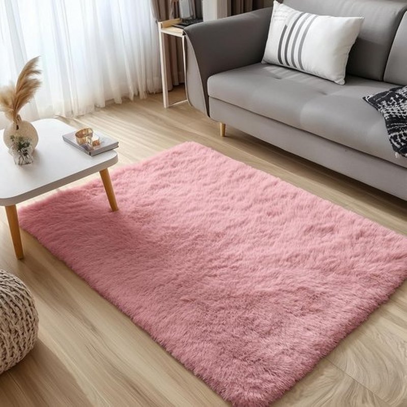 OLANLY Soft Fluffy 3x5 Machine Washable Bedside Rug - Ideal Indoor Carpet for Kids & Nursery, Pale Pink