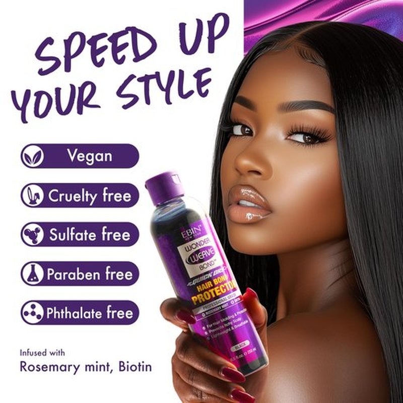 EBIN NEW YORK Wonder Weave Bond Hair Protector (Clear) 3.38 Fl Oz – Quick Dry Protective Shield for Quick Weave – Lightweight, Rosemary Mint & Biotin Infused, Breathable Formula
