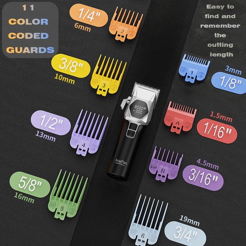 ANGFAN Professional Cordless Hair Clippers for Men - 8000RPM 5-Speed Motor with 440C Black Oxide Blades, Barber Clippers Kit with Charging Dock & 8 Guards,Salon Grade Hair Cutting Set for Barbers