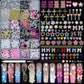 24 Grid Nail Charms - Multi Shapes Cute Nail Charms and Gem: Flowers Butterflies Bows Gummy Stars Crosses Steel Beads Rhinestones and Pearls - Charms for Nails Art Supplies DIY Accessories