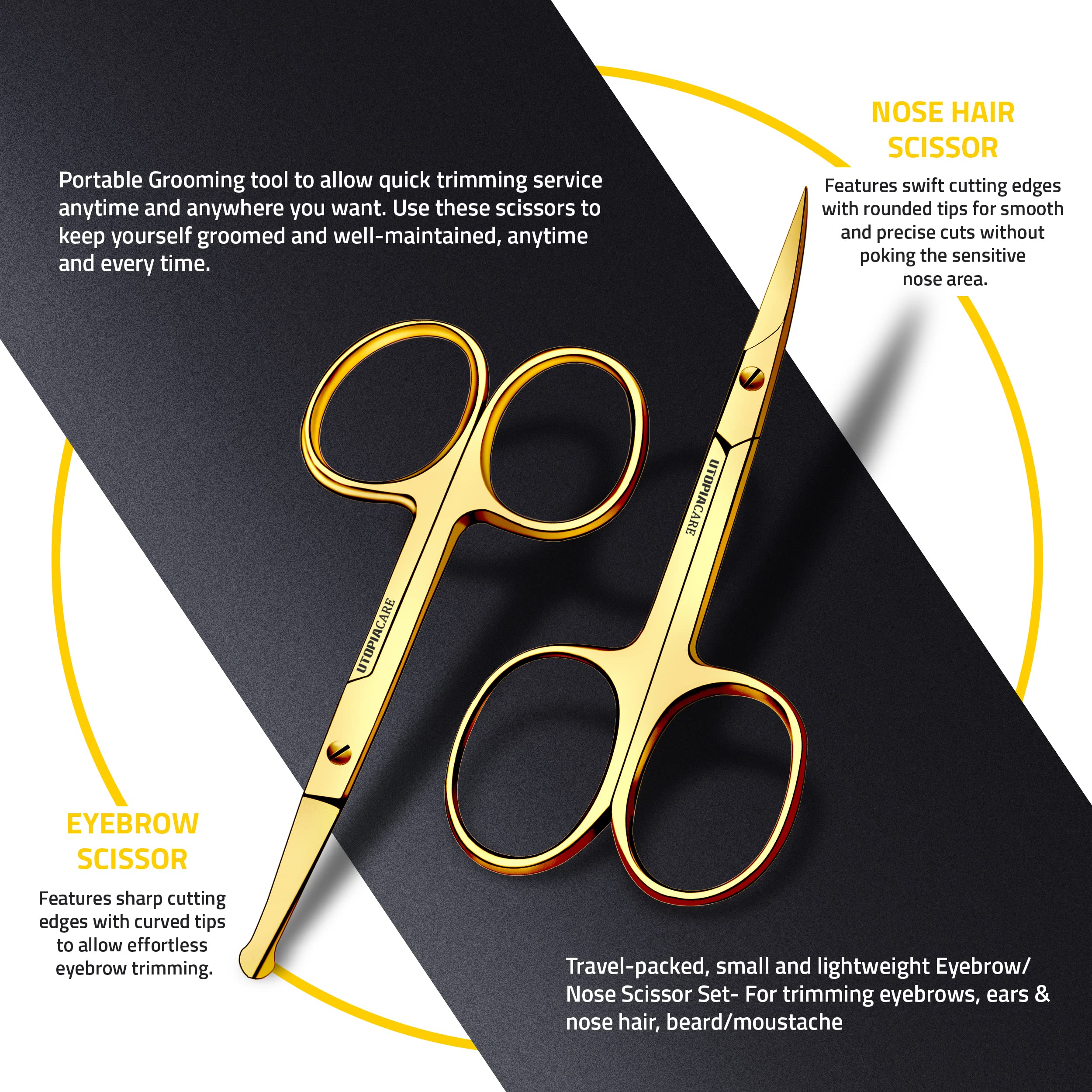 Utopia Care Eyebrow Scissors, Professional Stainless Steel Small Shears for Men and Women, Nose Hair Scissors for Grooming Mustache, Beard, Eyelashes, Ear Hair Trimming, Green