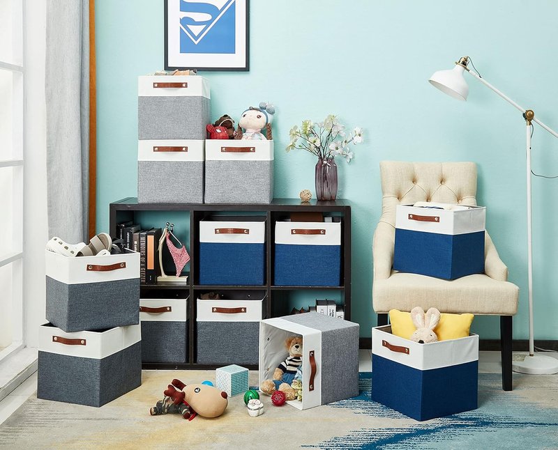 DECOMOMO Fabric Cube Storage Bins - Stylish Organizer Baskets for Kallax & Cubbies | Grey & White, 11-Inch Cube - 4 Pack