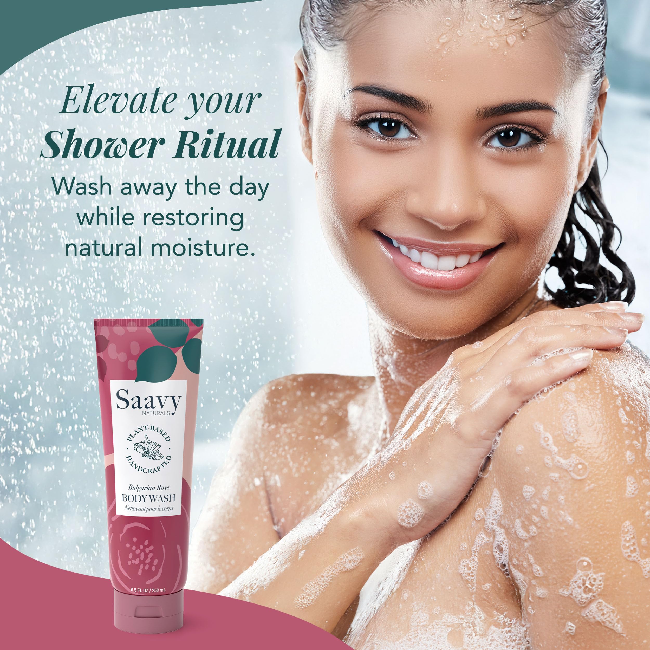 Saavy Naturals Moisturizing Body Wash for Sensitive Skin– Plant-Based & Pure with Coconut Oil, Shea Butter & Aloe Vera – Paraben-Free, Cruelty-Free – Bulgarian Rose – 8.5 fl oz, 2 pack