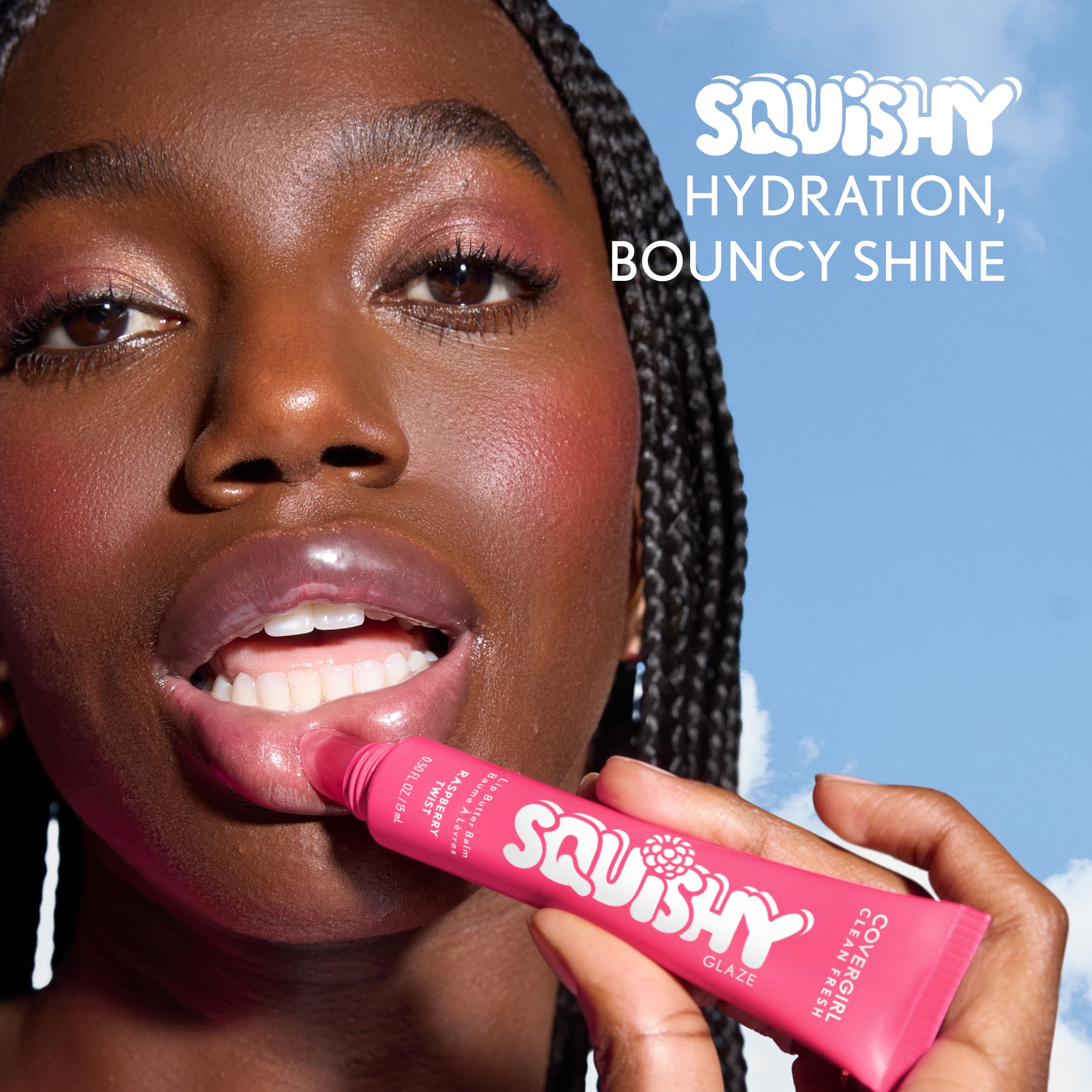 COVERGIRL Clean Fresh Squishy Glaze™ Lip Butter Balm, Flavored, Non-Sticky, with Vitamin E & Shea Butter – 180 Peach Gummies (Sheer Peach Pink)