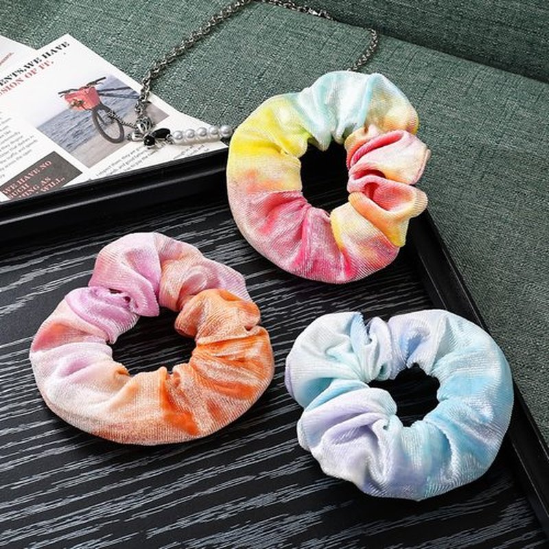 Mirlern Velvet Scrunchies with Zippers Pocket, 8 Pcs Tie Dye Soft Hair Ties, Hidden Pocket Hair Scrunchies Accessories for Women Girls, Soft Ponytail Holder Secret Compartment Items (Rainbow Colors)