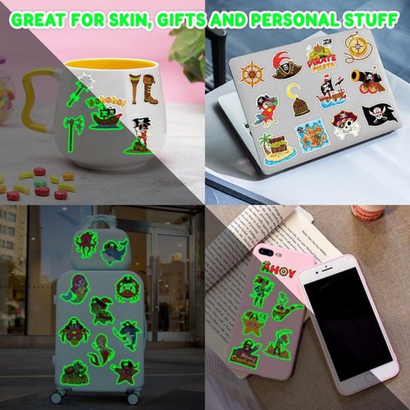 96 PCS Pirate Ship Nautical Pre-Cut Luminous Glow in the dark Temporary Tattoos for Kids | Super Cute Theme Birthday Party Favors Supplies Decorations, Treasure Fake Tattoos Gifts for Boys Girls