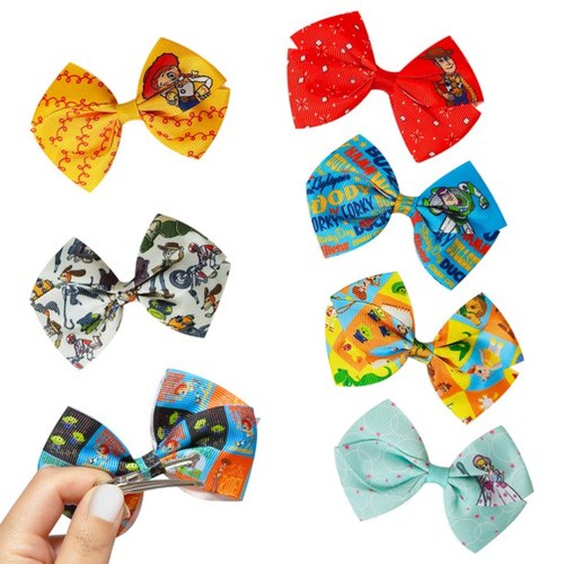 LUV HER Toy Story Alligator Hair Clips for Kids – 7-Pack Non-Slip 4-Inch Hair Bows – Girls Hair Accessories with Character Prints – Ages 3+ – Non-Toxic Material