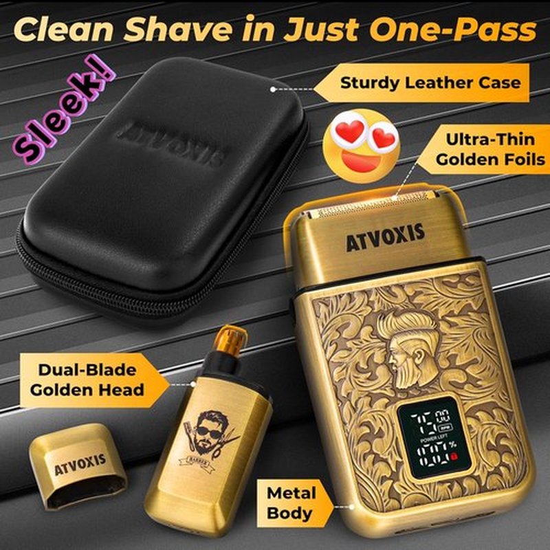 Skiennix All-Metal Foil Shaver - 3-Speed Electric Trimmer for Nose & Ear Hair | Cordless, Fast Charging, Travel Case (Bronze)