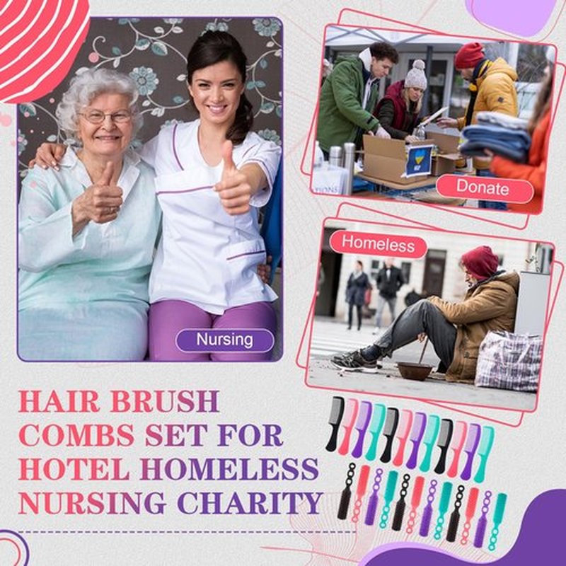 SiliFine 24 Pcs Hair Brush Combs Set Bulk Hairbrushes for Homeless Individually Wrapped Combs for Women Hotel Travel Nursing Charity(Multicolor)