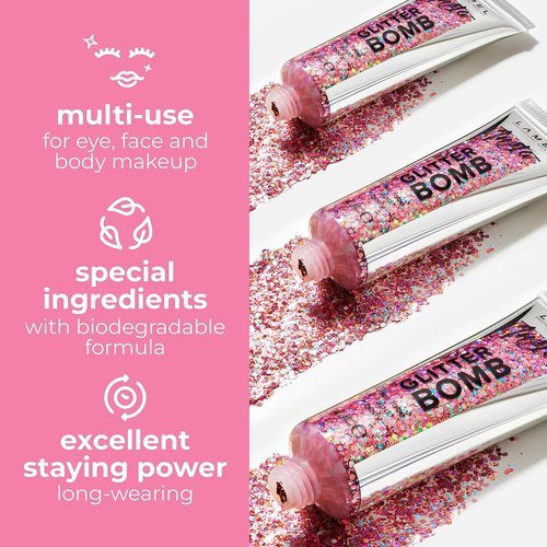 LAMEL Insta Glitter Bomb - Quick-Dry Holographic Face & Body Glitter Gel | Long-Lasting Shine | Vegan & Cruelty-Free - 0.67 fl. oz.