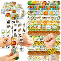 Cherisnowy 72PCS Jungle Party Set - 48PCS Temporary Tattoos & 24PCS Slap Bracelets Safari Themed Birthday Supplies, Baby Shower Gifts, Classroom Rewards & Party Decor for Kids (Boys & Girls)