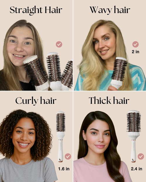 Lily England Round Hair Brush Set, 4 Piece Professional Blow Dry Kit with 3 Round Brushes and Comb for Styling, Beauty Gifts Sets for Women (White)