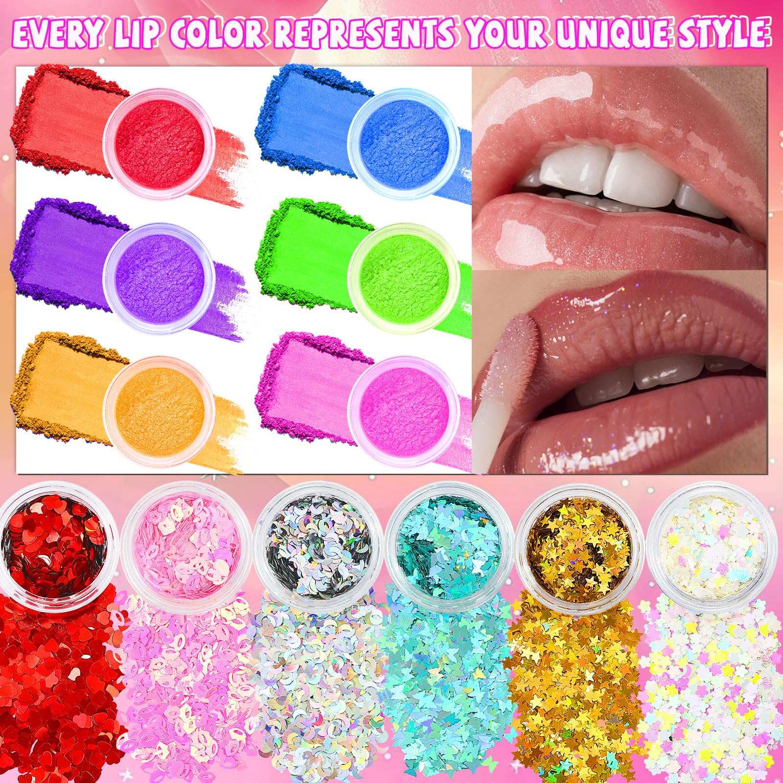 WhizToys 74PCS DIY Lip Gloss Making Kit，Make Your Own Lip Glosses Moisturizing DIY Lip Glaze Handmade Glittery Set for Teens Girls Women Makeup Lover Beginner Birthday Gift