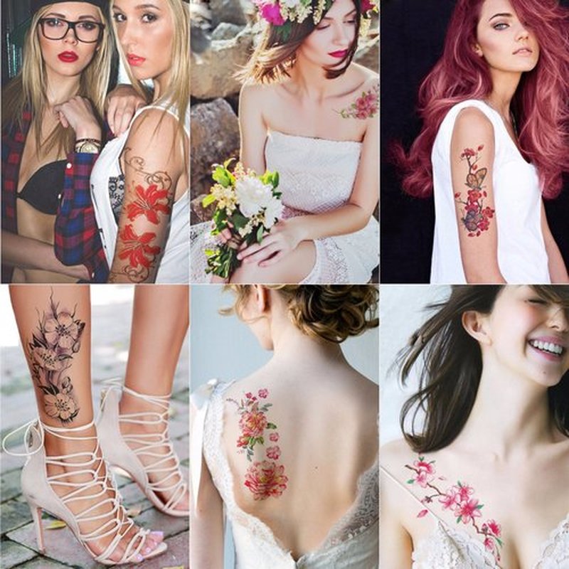 21 Sheets Large Temporary Tattoos Flower Paper Sexy Body Tattoo Sticker for Women & Girl Fake Tattoo (Lily, Peach, Plum, Peony)
