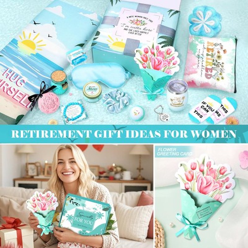 Retirement Gifts for Women 2025, 16 pcs Happy Retirement Gifts for Teacher Nurse Mom Grandma Colleague Coworker Friend Boss, Best Retirement Gift Basket Set, Retirees Gift With Tumbler