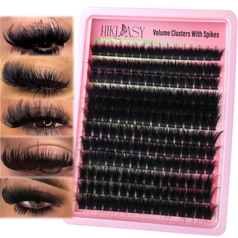 Thick Lash Clusters 300D Extra Volume With Spikes,14-22mm Dramatic Mega D Curve Glam Looking,Full & Bold Cluster Eyelash Extensions,Locked Band No Shedding,Reusable Faux Mink Cluster Lashes-Hiklasy
