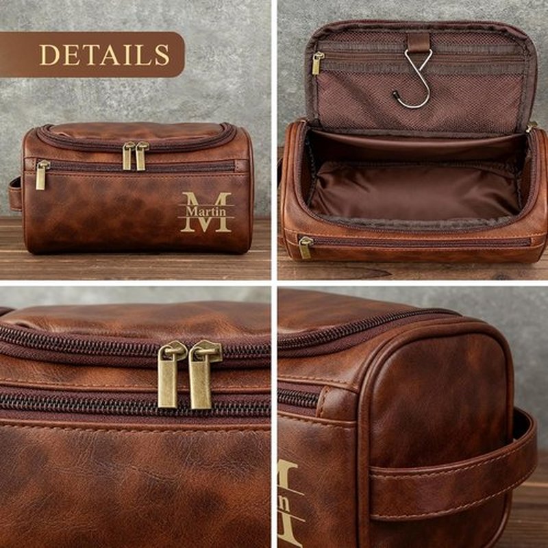 Skiennix Personalized Travel Leather Toiletry Bag - Waterproof & Customizable | Perfect Gift for Men, Dads, and Grandpas