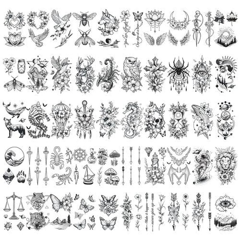Cerlaza 100 Sheets Temporary Tattoos Adult, 320 Mixed Styles Fake Tattoos for Women Men, Realistic Waterproof Long Lasting Temp Tattoo Stickers, Semi Permanent Small Tattoo for Hand Finger