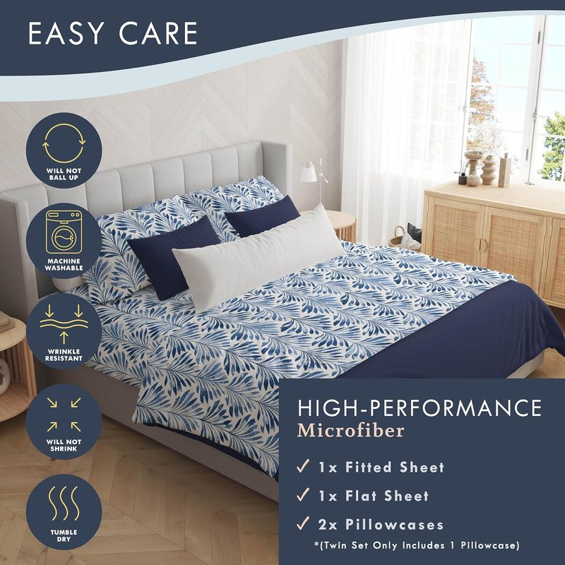 Where The Polka Dots Roam Queen Size Floral Bedsheet Set - Super Soft Tropical Leaves Pattern
