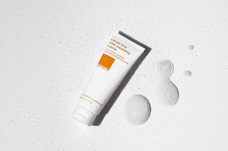LATHER Caviar Lime AHA Cleansing Cream - Exfoliating Face Wash with Lactic Acid & Vitamin C - 4 Fl Oz for All Skin Types