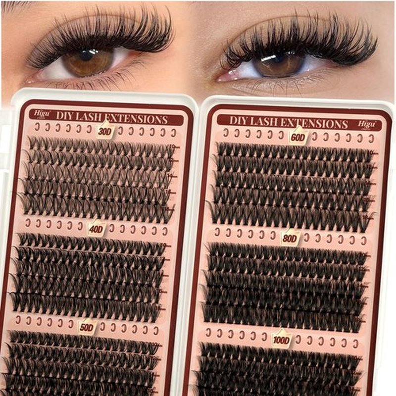 Higu clace Lash Clusters 600pcs 30D+40D+50D+60D+80D+100D Eyelash Clusters 6 Styles Mixed 10-18MM, Wispy Cluster Eyelash Extensions, Easy to Use, Can DIY at Home