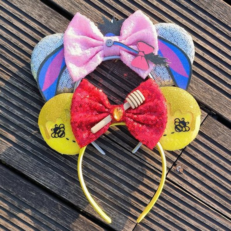 Opzzqz Mouse Ear Headbands for Women Giltter Bow Headband for Girls Birthday Party Decorations