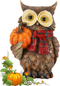iStatue Fall Harvest Owl Ornaments - 7” Resin Craft with Red Scarf & Pumpkin | Thanksgiving Table Decor