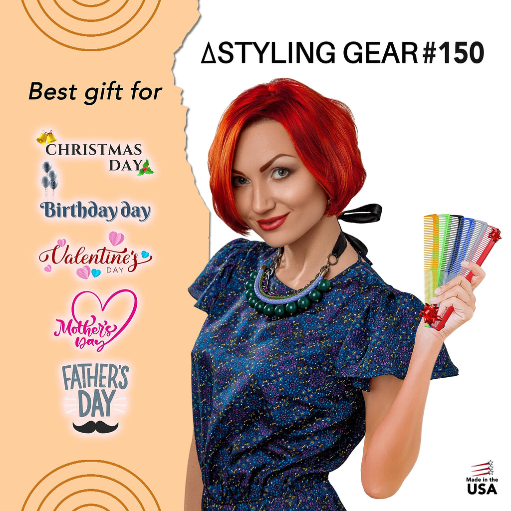 Styling Gear #150 Comb Set Of 3 Barber Cutting, Men's And Women's Pocket Combs For Hairstyling, Beard, And Mustache Grooming. Made In The USA. (Purple)