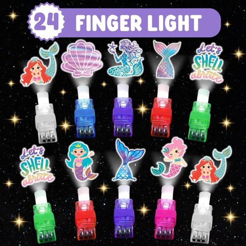 72 PCS Mermaid Party Favors – 48 PCS Luminous Tattoos & 24 PCS LED Finger Lights Combo – Birthday Goodie Bag Fillers, Party Supplies, Gifts Light Up Toys Glow In The Dark for Boys and Girls