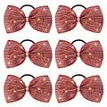 DEEKA 6 PCS Red Glitter Tailless Cheer Bows Large 6.5" Rhinestones Competition Hair Bow Elastic Band for Cheerleading Cheerleaders Girls (Glitter Red)