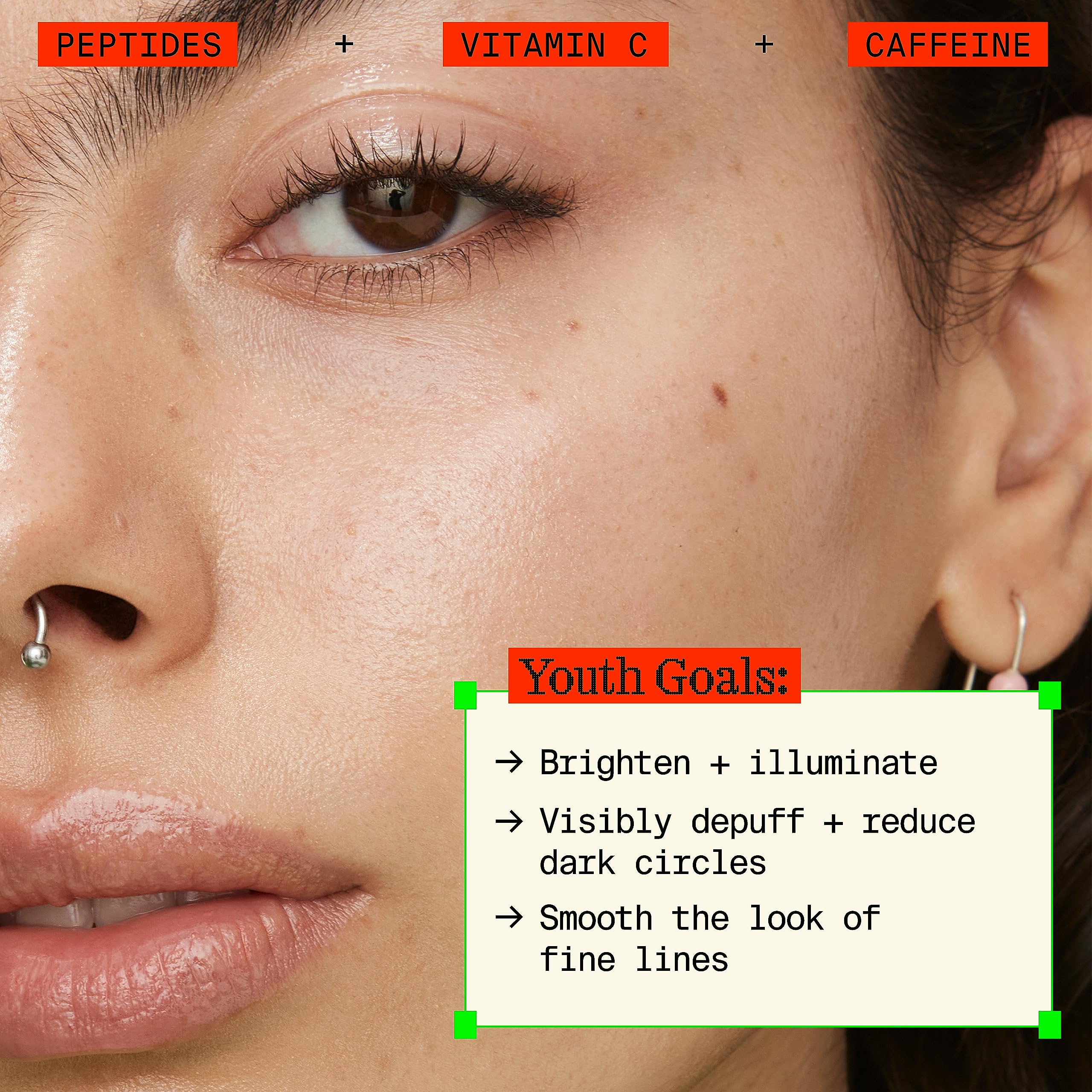 Youth To The People Peptides + Vitamin C Eye Concentrate - Vitamin C Eye Serum with Caffeine + Antioxidants, Visibly Brightens Dark Circles, Reduce Undereye Puffiness, Blurs Fine Lines - 0.5 fl oz