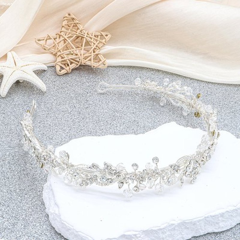 Oriamour Bridal headband Rhinestone Hair Band Bridal Headpieces for Bride Wedding Hair Accessories (Silver, 14'')