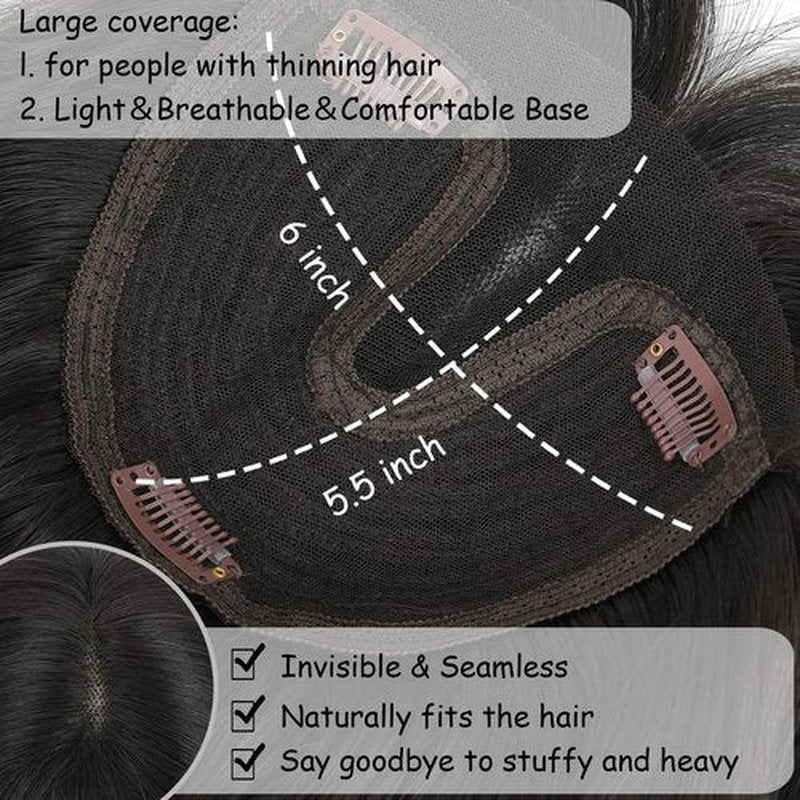 Hair Toppers for Women, 20 Inch Hand Tied Breathable Toppers Hair pieces for Women with Thinning Crown Middle Part Bangs Mix Human Hair Clip in Curly Lightweight Wiglets (Dark Brown, Side Bangs)