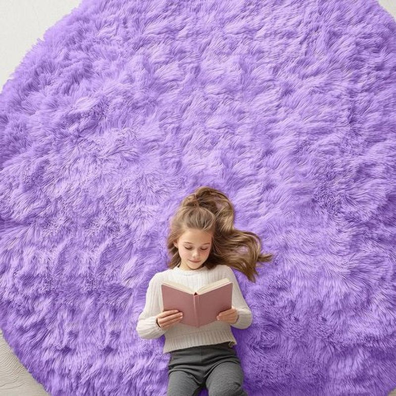 OLANLY Purple Round Area Rug - Soft, Fluffy, Machine Washable 9 ft Circle Carpet for Bedroom & Living Room Decor