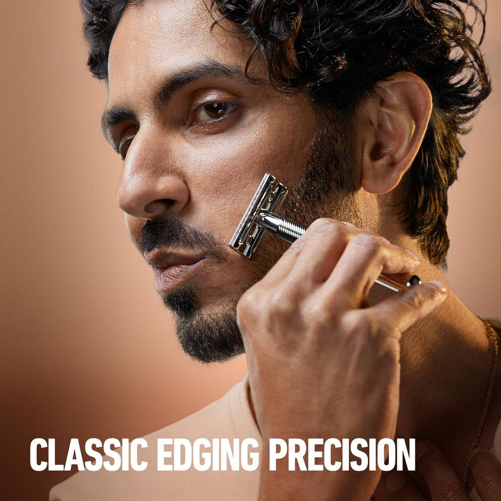 King C. Gillette Double Edge Safety Razor for Men, 5 Platinum Coated Double Edge Razor Blades, Gifts for Men
