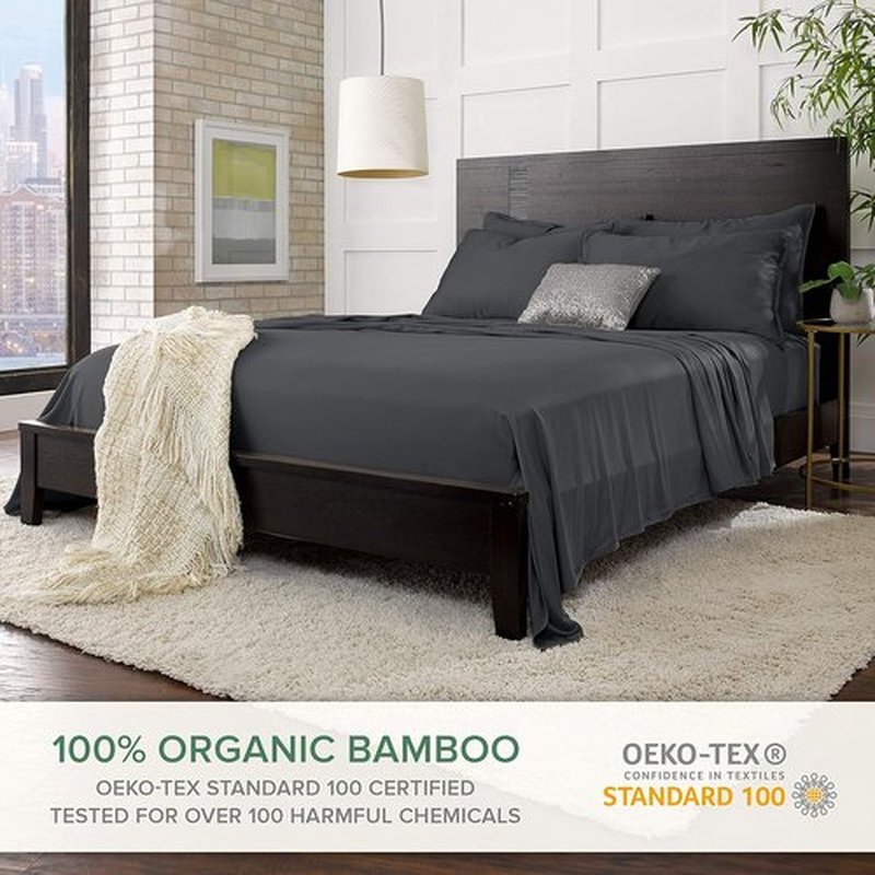 Pure Bamboo Short Queen Sheets - 100% Organic Viscose Bed Set, Soft & Cooling | 60"x75", Charcoal, 2-Year Quality Promise