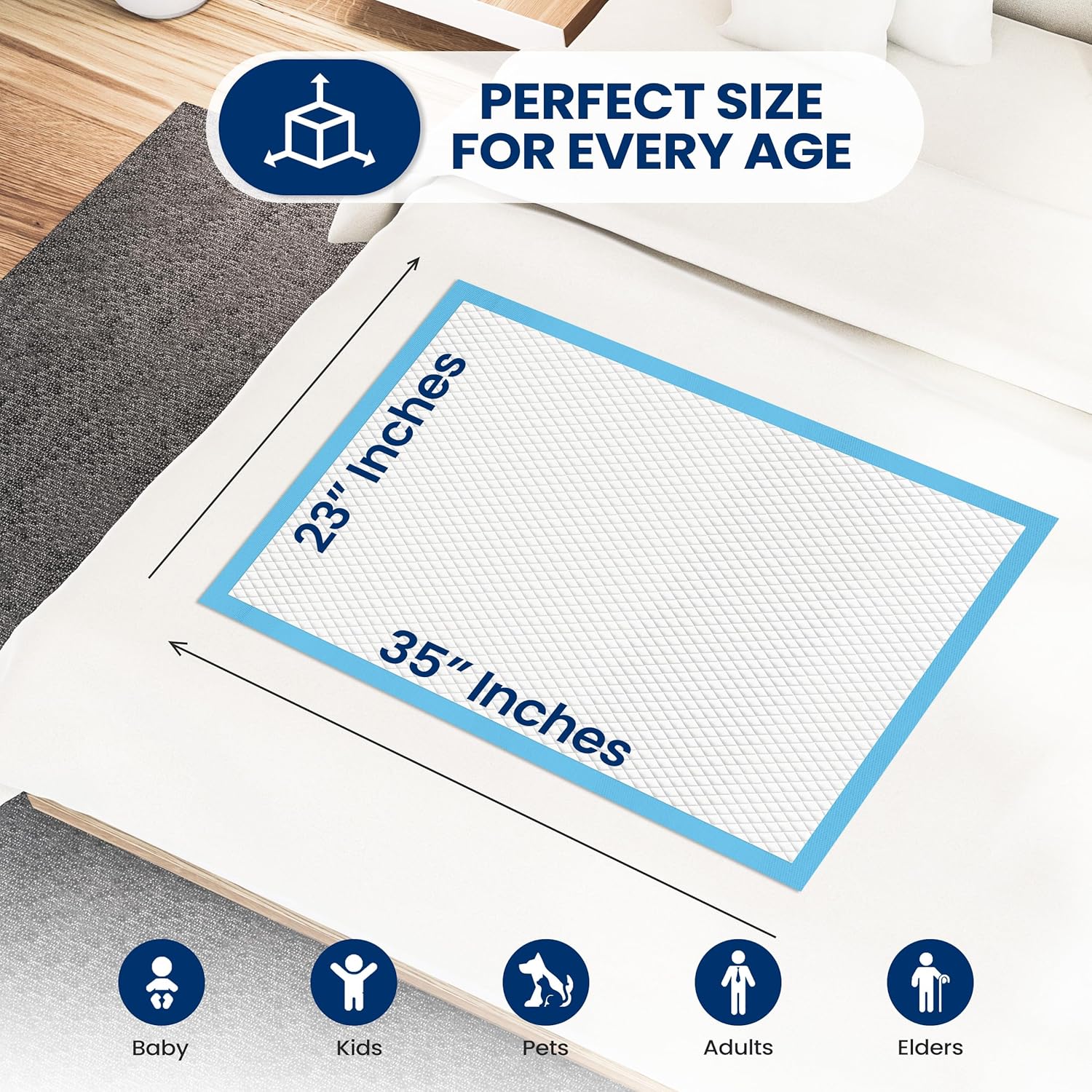 Disposable Underpads - Super Absorbent Incontinence Pads for Pets, Babies & Adults | 50 Count | 36 x 23 Inch