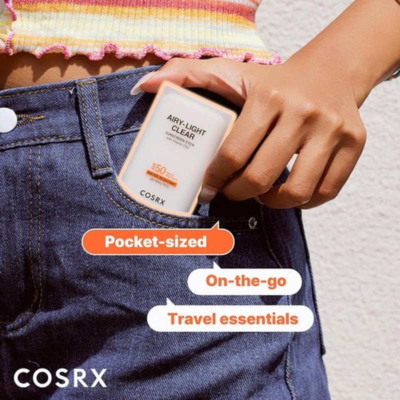 COSRX Airy-Light Clear Sunscreen Stick - SPF 50, Lightweight & Water-Resistant, No White Cast, 0.67 oz