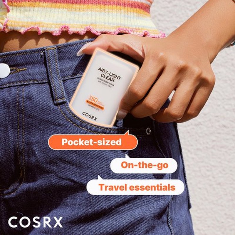 COSRX Airy-Light Clear Sunscreen Stick with Vitamin E&C SPF 50, 0.67 oz, 19g, Korean Suncreen Stick Suncare Sunblock, Lightweight, No White Cast, Water resistant, Oil Control Matte Sunscreen for Face