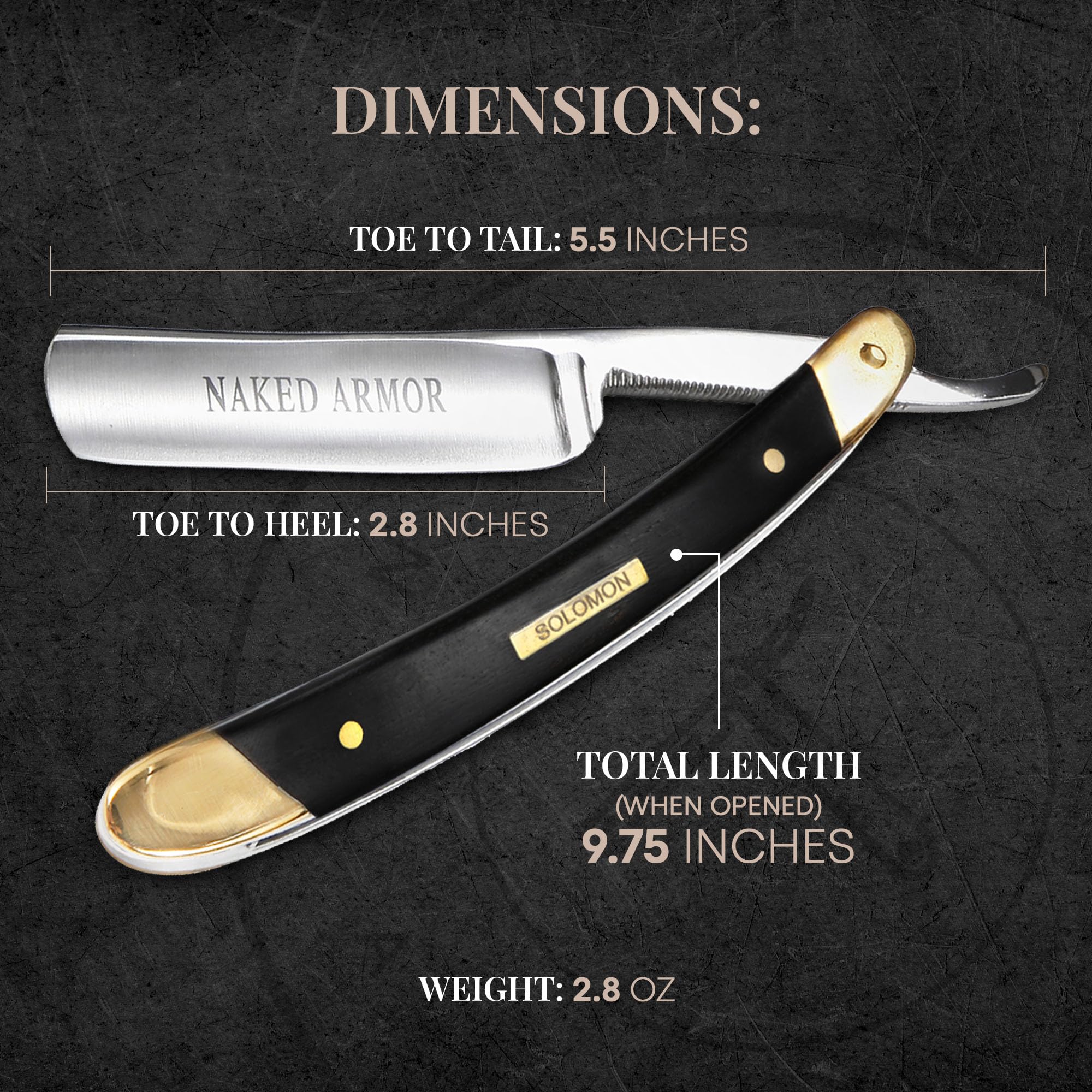 Naked Armor Straight Razor Kit – Solomon Japanese Carbon Steel Blade, Complete Straight Razor Shaving Kit for Men, Shave-Ready, Strop, Brush, Soap & Pine Gift Box Included (Black)